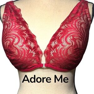 Adore Me-38DD Red lace over nude bra. Like new! Underwire. Like new preowned!